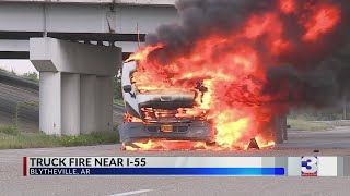 Traffic blocked as 18-wheeler fire rages in Blytheville, Ark
