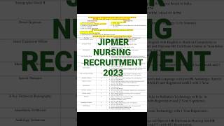 JIPMER NURSING RECRUITMENT 2023|| #shorts #short #viral #youtubeshorts #nursing #govtjobs