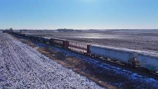 Drone video of southbound UP short train on the Spine Line