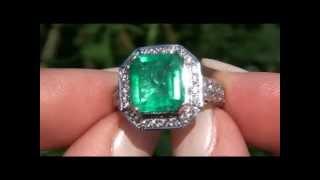 Stunning Vivid Green Certified Authentic Colombian Emerald \u0026 Diamond Cocktail Ring Solid 14K Gold