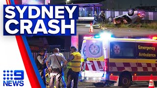CCTV captures terrifying moment car flips in Sydney’s west | 9 News Australia