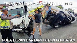 TRUK TANGKI ISI ULANG GALON HANTAM PEMBATAS JALAN‼️ RODA DEPQN LEPAS