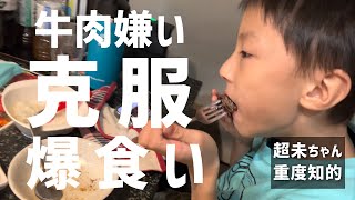 祝！牛肉嫌い克服！白飯と肉を食べまくりました（6歳）【463g超未熟児/自閉症/重度知的障害】