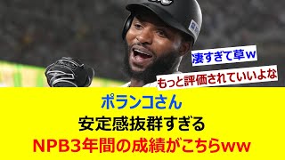 ポランコさん、安定感抜群すぎるNPB3年間の成績がこちらww【ネット反応集】