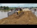 wonderful project huge construction bridge filling soil rock space and skill bulldozer d31p pushing