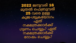 2022 ജനുവരി 16 മുതൽ ഫെബ്രുവരി 25 വരെ ഉള്ള കുജ-ശുക്രയോഗം  ഏത് ?