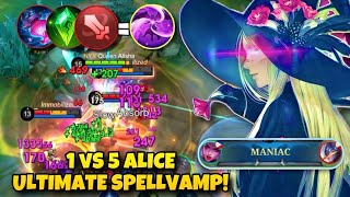 100% UNDERRATED REAL ALICE 1V5 TOTALLY INSANE!? 🔥ALMOST GOT SAVAGE BEST BUILD AND EMBLEM | MLBB