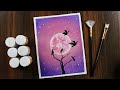 Pink Moonlight Scenery Painting / Easy acrylic penting on canvas for beginners / Acrylic panting