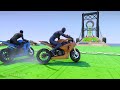 spiderman team motorbikes racing challenge on beach mega ramp spiderman army motos race gta 5