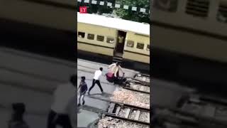 Narrow Escape! Man abandons bike moments before train runs it over