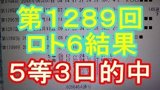 【ロト6】第1289回 結果 ５等３口的中しました♪