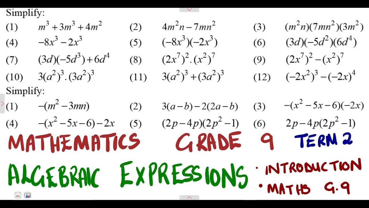 Grade 9 Algebraic Expressions Test