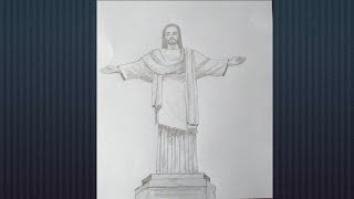 How to draw Christ the Redeemer Statue ,Rio de Janeiro , Brazil, 7 Wonders of the World