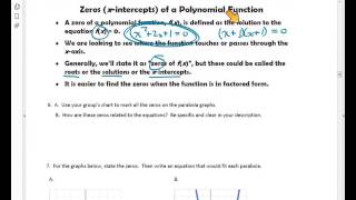Graphing Polynomials, End Behavior, Zeros