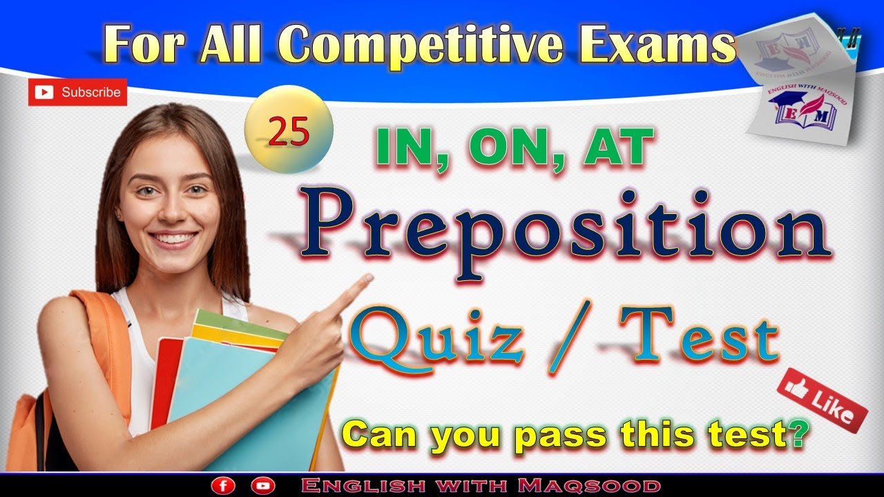 Preposition IN AT ON Quiz With Answer | Grammar Test | MCQs Test | Can ...