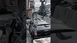 Crushing of used car at scrap yard- Good tools and machinery in daily work