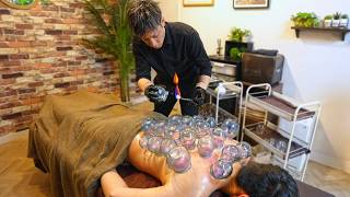 (ASMR) Experienced Japanese Fire Cupping Therapy with Chiropractic Adjustment and Full Body Massage