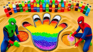 How to make Hand with Rainbow Orbeez, Giant Sodas, Fanta, Pepsi, 7up, Coca Cola \u0026 Mentos