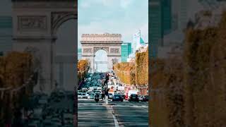 4K Vertical Footage Time lapse of Crowded street Traffic on Champs-Elysees road of Arc de Triomphe.