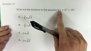 ✌️😄 Solutions to 5(x+3)^2=75 // Algebra I STAAR 2024 // 31 (Method 2)