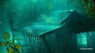 Intense Forest Thunderstorm: Rainfall on Roof with Rolling Thunder