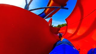 Fun ride down the red water slide at Agua Show Park, in Santa Catarina-Brazil.