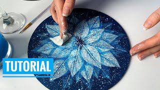 Snowflake tutorial / Leaf painting / Acrylic painting / Snow painting / Leaf print painting