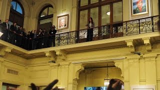 15 de JUN. Cristina Fernández habló con los militantes en los patios de la Casa Rosada
