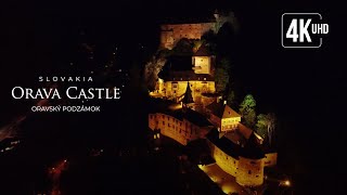 Orava Castle by Night - spectacular views from above | 4K