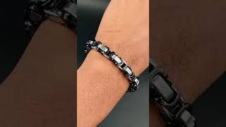 allthatsells Italian Design Biker Black Silver Stainless Steel Plated Bracelet Men