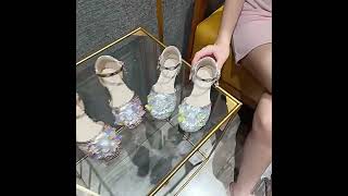 China Fancy Children Kids Footwear Low Heels Bling Glitter Wedding Dance Princess Sandal Shoes For