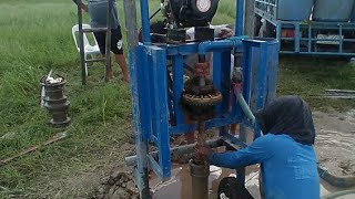 Drilling a water well for constructing concrete fench | Homebuilt rotary drilling machine| mesin bor