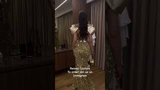 Embellished Gold Evening Dress with a gold latex corset and fully beaded sequin skirt