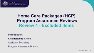 Home Care Packages (HCP) Program Assurance Reviews on excluded items – Webinar recording