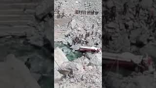 How army bus in a deep gorge at Ladakh, rescue underway