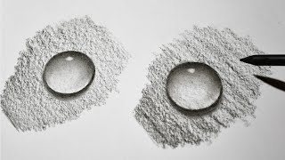 Very Easy 3D Water Drop Drawing Tutorial | How to Draw Water Drops / Charcoal Pencil Drawing