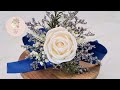 Crème Rose Wedding Wrist Corsage | Boutonnière | Sola Wood/ Dried Flowers, Satin Royal Blue Ribbon