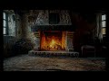 cozy fireplace inside a castle in medieval europe 🔥 crackling fire atmosphere with burning logs