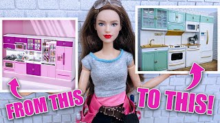 BARBIE DOLL KITCHEN REMODEL - How to - Step by step - Toy Dollhouse Kitchen Redo