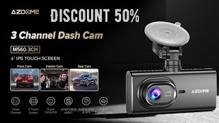 AZDOME M560-3CH Car DVR 3 Channel Dash Cam 4inch Touch Screen 64GB/128GB eMMC Storage Built-in GPS