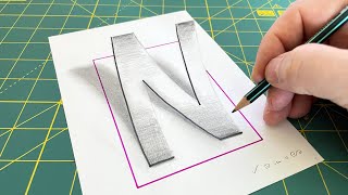 How to Draw Letter N - 3D Drawing with Pencil - Trick Art on Paper