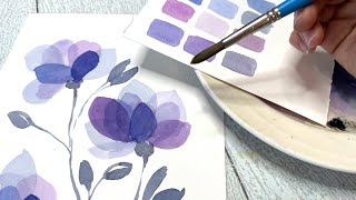 Watercolor Flowers Color Mixing Purple for beginners