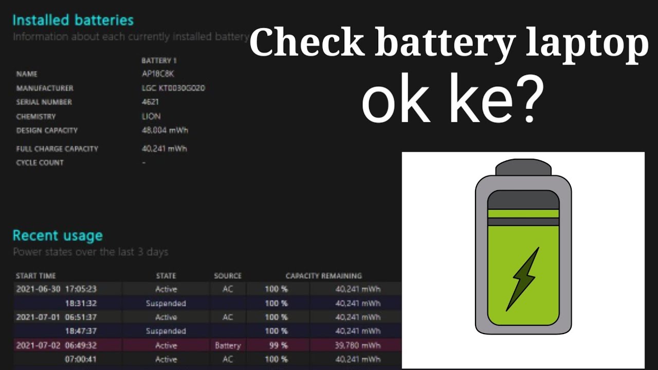 Cara Check Battery Laptop - YouTube