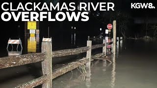 Clackamas River overflows at Carver Park due to heavy rains