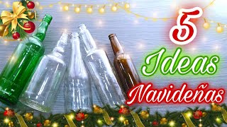 5 Hermosas Ideas Navideñas con Botellas de Vidrio 🎄 Manualidades Navideñas 2023 / Christmas Diy