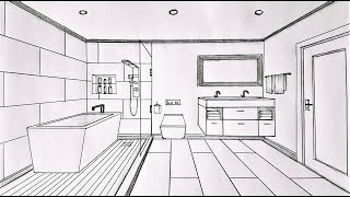 How to draw a bathroom in one point perspective