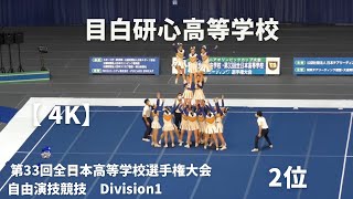 【4K】第33回全日本高等学校選手権大会自由演技競技　Division1（高等学校）目白研心高等学校  2位　227.0点