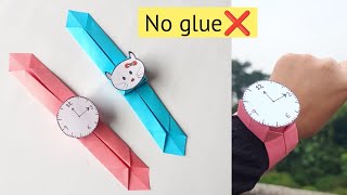 DIY easy paper watch|Origami paper watch|No glue paper watch|No glue paper craft|Watch without glue