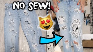 Easy DIY bandana patch fix for ripped jeans with holes - NO SEW!