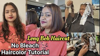 Long bob haircut with no bleach haircolor tutorial #longtoshorthair #haircutexpert #beginners #hair